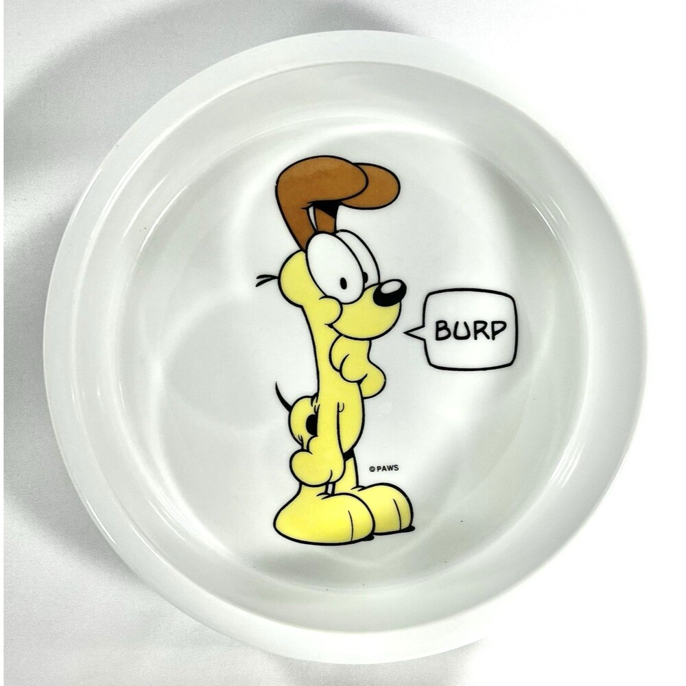 Odie "My Bowl" "Burp" Dog Food Dish White Ceramic 7.75" Round Garfield Comic